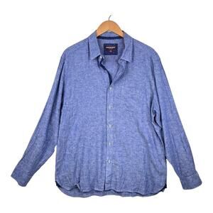 Johnston & Murphy Blue Polka Dot Long Sleeve Linen Blend Dress Shirt Size XL